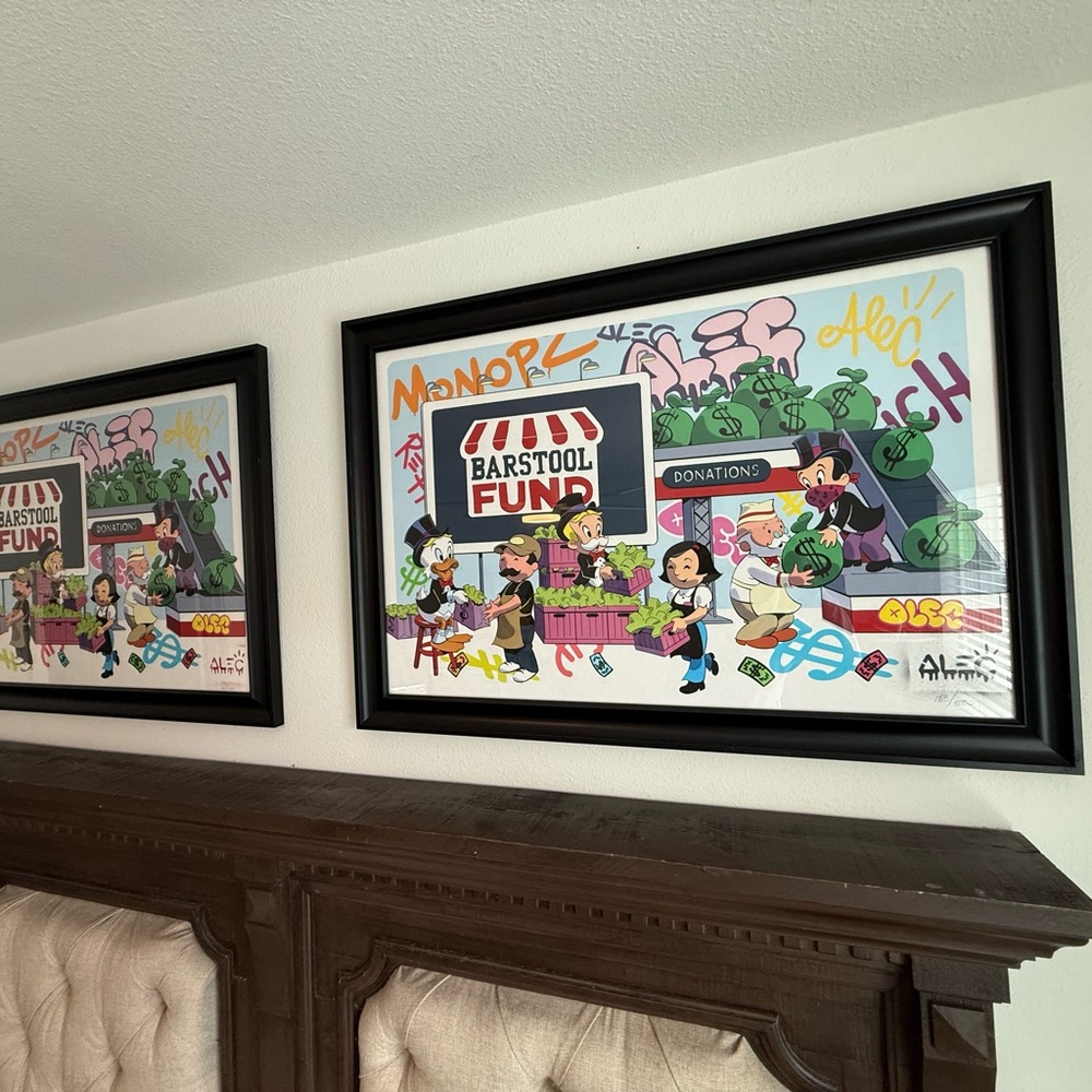 Alec Monopoly Print Signed/Numbered - (Red + Black Stencil) - Rare Set Framed